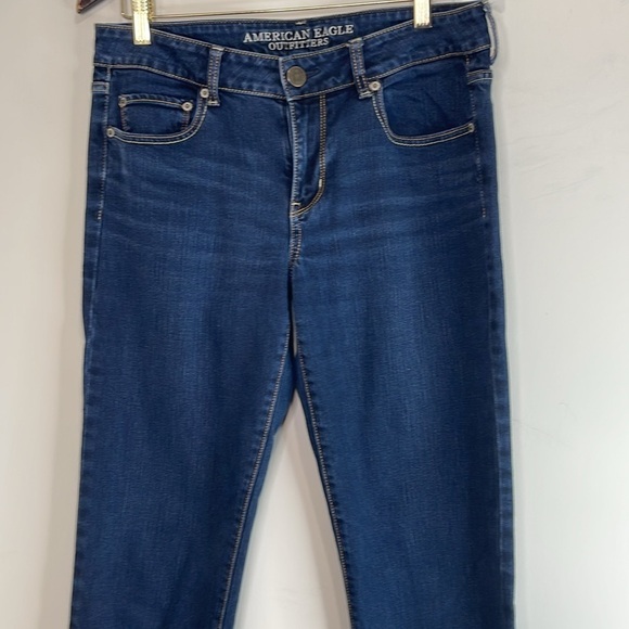 American Eagle Retro Low Rise Straight Stretch Jeans Blue Dark Wash Denim 10 L - Picture 3 of 9